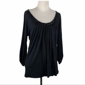 August Silk Black Embellished Neck Top Size M